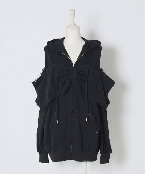 Ribbon shoulder zip hoodie oversize（パーカー）｜AVENCHUMU