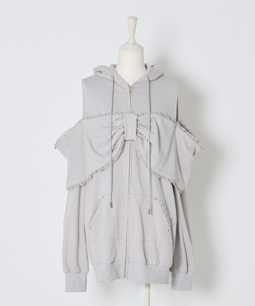 Ribbon shoulder zip hoodie oversize（パーカー）｜AVENCHUMU