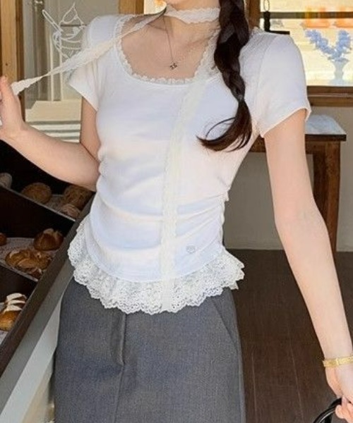 セール】レースフリル Tシャツ（Tシャツ/カットソー）｜SHEPP