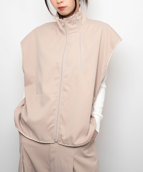 Nora Lily(ノラリリー)の「【Nora Lily】2 material Sleeve-Less Top(UNISEX)(ベスト・メンズ・ベージュ/ネイビー/ライトグリーン・FREE)」の2枚目の写真