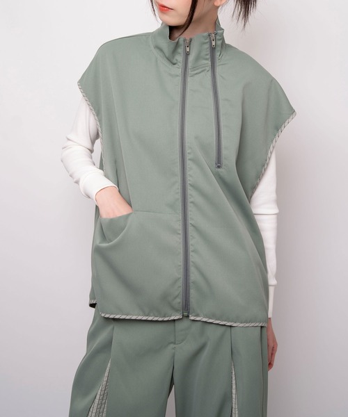 Nora Lily(ノラリリー)の「【Nora Lily】2 material Sleeve-Less Top(UNISEX)(ベスト・メンズ・ベージュ/ネイビー/ライトグリーン・FREE)」の10枚目の写真
