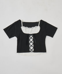OLIVE des OLIVE | レースアップレイヤードトップス(Tシャツ/カットソー)