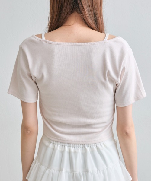 tシャツ レースアップレイヤードカットソー レディース FUN tシャツ レイヤードレースアップカットソー レディース