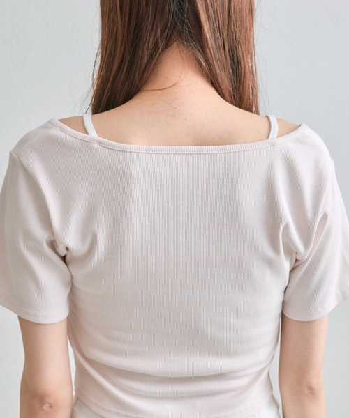 セール】レースアップレイヤードトップス（Tシャツ/カットソー