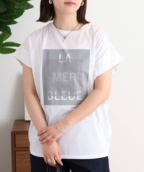 tシャツ EGLANTINE オーガンジー加工半袖ロゴカットソー レディース セール】EGLANTINE オーガンジー加工半袖ロゴカットソー（T