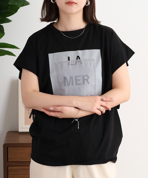 エグランティーヌ EGLANTINE ロゴプリントAライン半袖Tシャツ【日本製】 （イエロー） エグランティーヌ EGLANTINE ロゴプリントAライン半袖Tシャツ