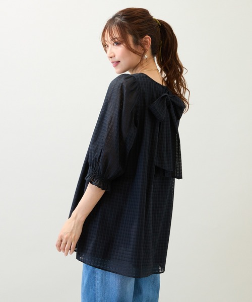 Rose Tiara】シースルーチェックブラウスブラックサイズ46