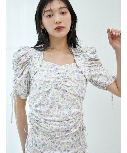 SNIDEL レディース コラボプリントブラウス 新品タグ付き 定価15950円 セール】プリントギャザースリーブブラウス（シャツ/ブラウス