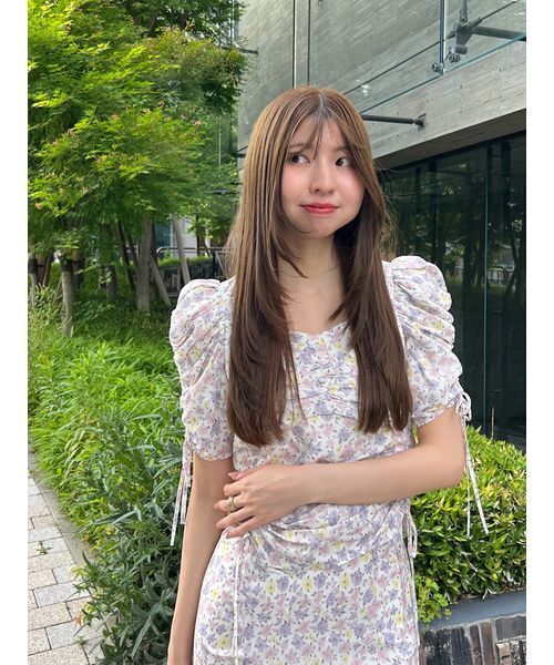 snidel プリントギャザースリーブブラウス　ロングスカート　セット セール】プリントギャザースリーブブラウス（シャツ/ブラウス