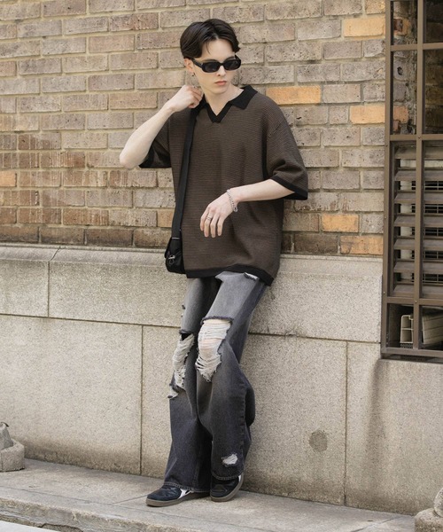 SENSE OF PLACE by URBAN RESEARCH（センスオブプレイスバイアーバンリサーチ）の「『ユニセックス』ダメージデニムワイドパンツ（デニムパンツ・メンズ・インディゴブルー/ブラック・MEDIUM/LARGE）」の14枚目の写真