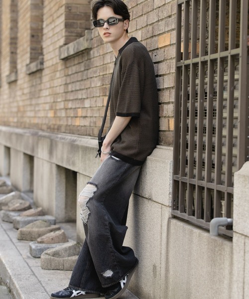 SENSE OF PLACE by URBAN RESEARCH（センスオブプレイスバイアーバンリサーチ）の「『ユニセックス』ダメージデニムワイドパンツ（デニムパンツ・メンズ・インディゴブルー/ブラック・MEDIUM/LARGE）」の15枚目の写真