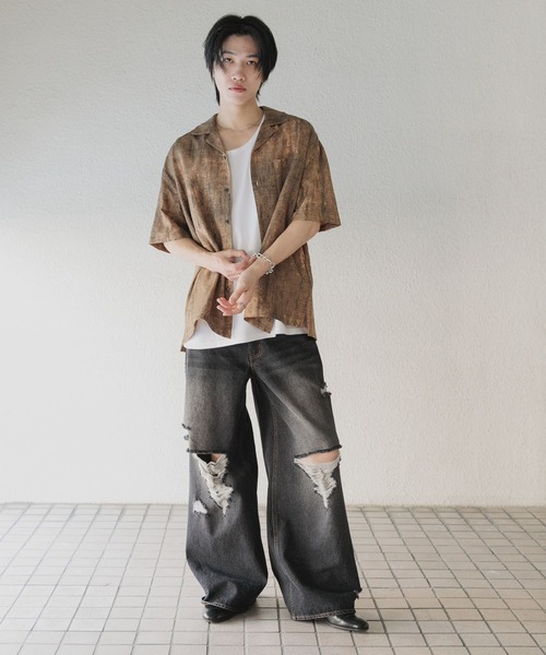 SENSE OF PLACE by URBAN RESEARCH（センスオブプレイスバイアーバンリサーチ）の「『ユニセックス』ダメージデニムワイドパンツ（デニムパンツ・メンズ・インディゴブルー/ブラック・MEDIUM/LARGE）」の19枚目の写真