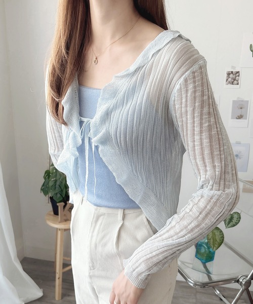 Amulet(アミュレット)の「大人可愛い♪カラバリ豊富◎フリルボレロカーディガン(カーディガン/ボレロ・レディース・グリーン/パープル/ブラック/ホワイト/ピンク/ブルー/アイボリー・FREE)」の5枚目の写真