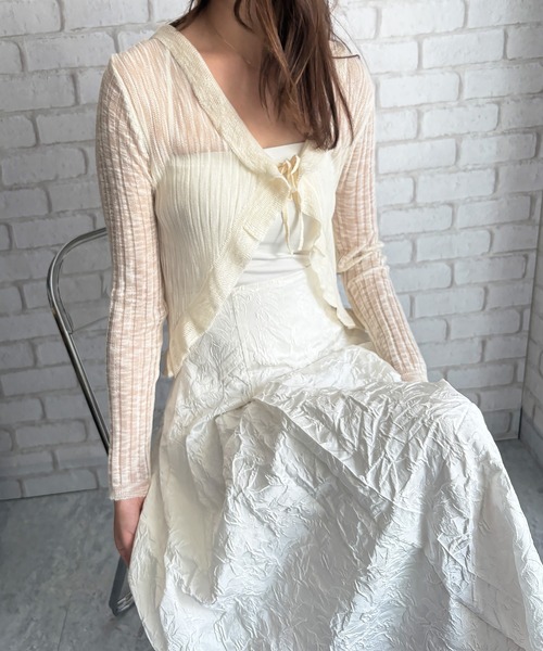 Amulet(アミュレット)の「大人可愛い♪カラバリ豊富◎フリルボレロカーディガン(カーディガン/ボレロ・レディース・グリーン/パープル/ブラック/ホワイト/ピンク/ブルー/アイボリー・FREE)」の21枚目の写真