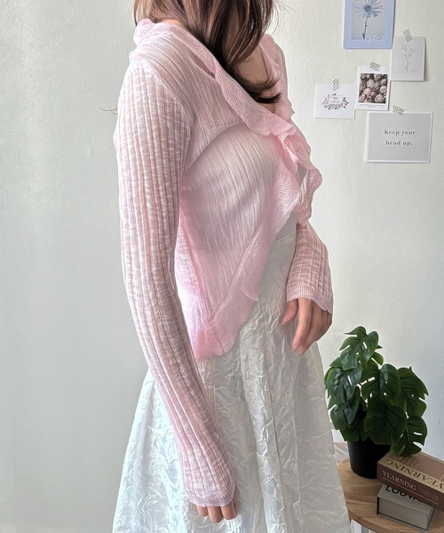 Amulet(アミュレット)の「大人可愛い♪カラバリ豊富◎フリルボレロカーディガン(カーディガン/ボレロ・レディース・グリーン/パープル/ブラック/ホワイト/ピンク/ブルー/アイボリー・FREE)」の11枚目の写真