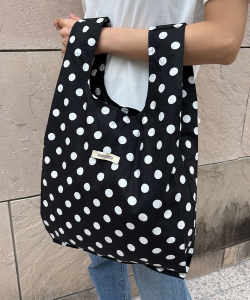LOWO(ロワ)の「ドット ストライプ 2WAYトートバッグ エコバッグ(トートバッグ・レディース・ブラック系その他2/ブラック系その他/ホワイト系その他・-)」の1枚目の写真