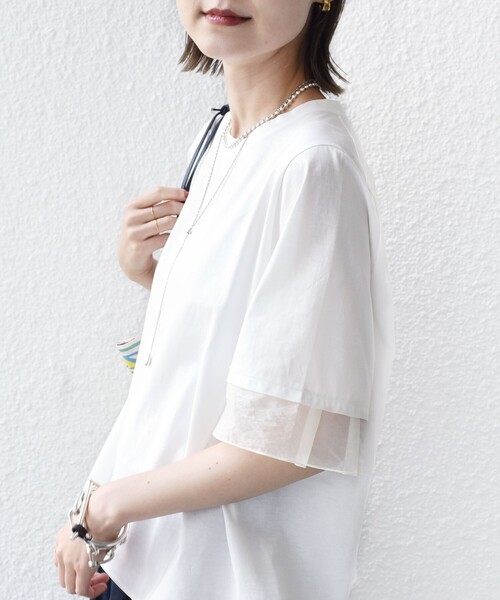 〈接触冷感/UVカット〉シアーオーガンジーコンビプルオーバー