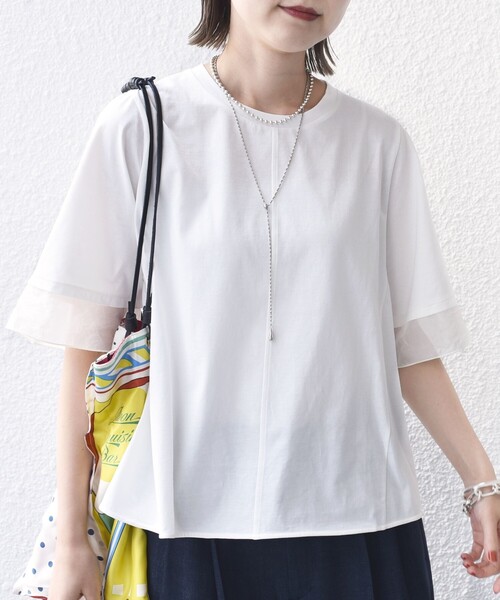 〈接触冷感/UVカット〉シアーオーガンジーコンビプルオーバー