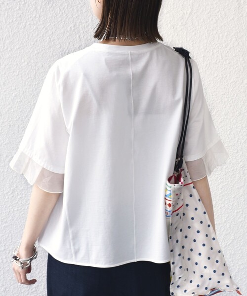 tシャツ 「接触冷感 / UVカット」シアー オーガンジー コンビ プルオーバー レディース 接触冷感 / UVカット〉シアー オーガンジー コンビ プルオーバー