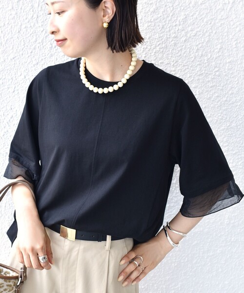 SHIPS(シップス)の「【WEB限定】〈接触冷感 / UVカット〉シアー オーガンジー コンビ プルオーバー(Tシャツ/カットソー・レディース・ブラック/ホワイト/ブラウン/ライトブルー・ONE SIZE)」の18枚目の写真