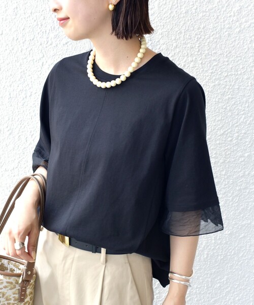 SHIPS(シップス)の「【WEB限定】〈接触冷感 / UVカット〉シアー オーガンジー コンビ プルオーバー(Tシャツ/カットソー・レディース・ブラック/ホワイト/ブラウン/ライトブルー・ONE SIZE)」の19枚目の写真