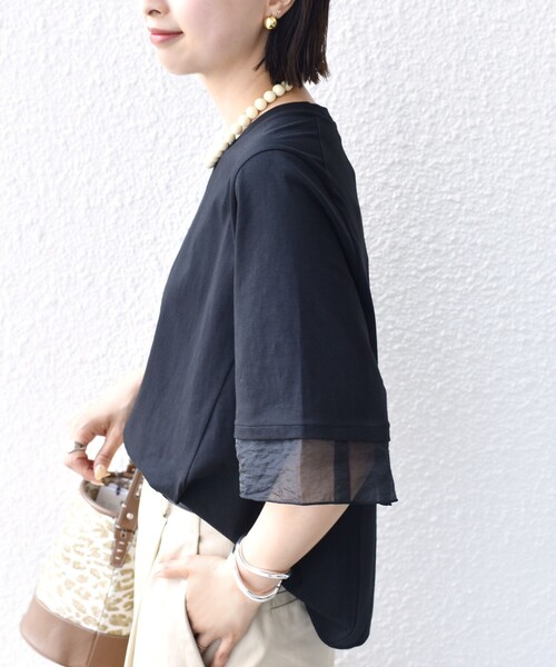 SHIPS(シップス)の「【WEB限定】〈接触冷感 / UVカット〉シアー オーガンジー コンビ プルオーバー(Tシャツ/カットソー・レディース・ブラック/ホワイト/ブラウン/ライトブルー・ONE SIZE)」の20枚目の写真