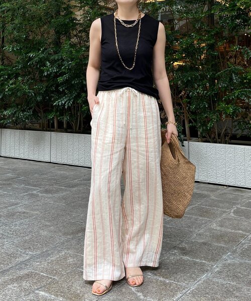 DouDou（ドゥドゥ）の「リネンレーヨンストライプパンツ（その他パンツ・レディース・ベージュ・FREE/TM）」の3枚目の写真