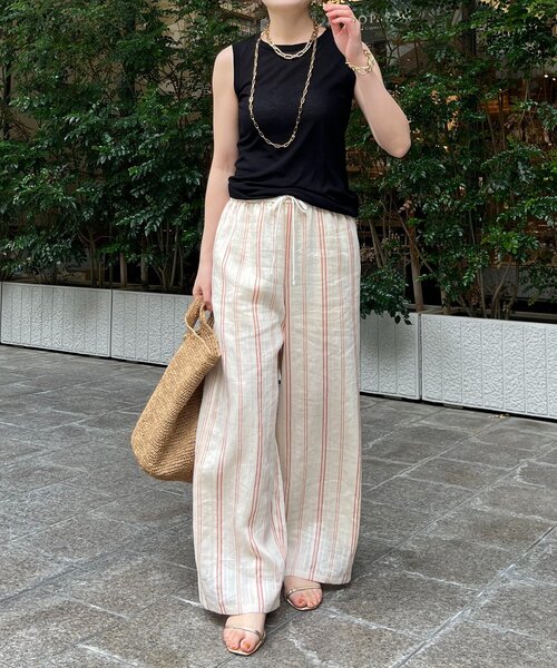 DouDou（ドゥドゥ）の「リネンレーヨンストライプパンツ（その他パンツ・レディース・ベージュ・FREE/TM）」の4枚目の写真