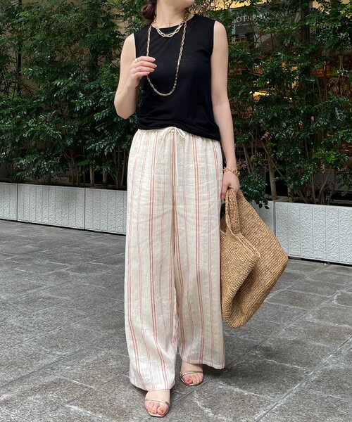 DouDou（ドゥドゥ）の「リネンレーヨンストライプパンツ（その他パンツ・レディース・ベージュ・FREE/TM）」の5枚目の写真