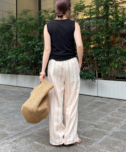 DouDou（ドゥドゥ）の「リネンレーヨンストライプパンツ（その他パンツ・レディース・ベージュ・FREE/TM）」の6枚目の写真