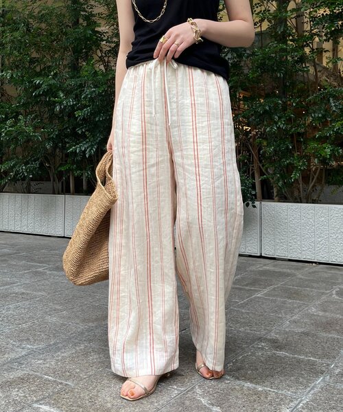 DouDou（ドゥドゥ）の「リネンレーヨンストライプパンツ（その他パンツ・レディース・ベージュ・FREE/TM）」の8枚目の写真