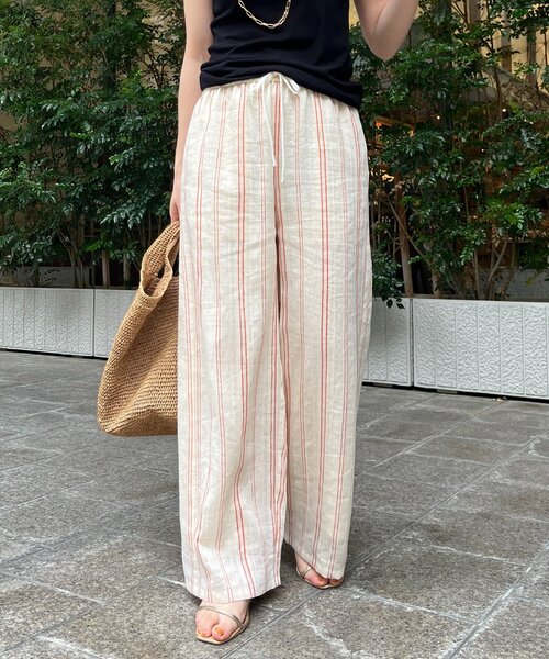 DouDou（ドゥドゥ）の「リネンレーヨンストライプパンツ（その他パンツ・レディース・ベージュ・FREE/TM）」の9枚目の写真