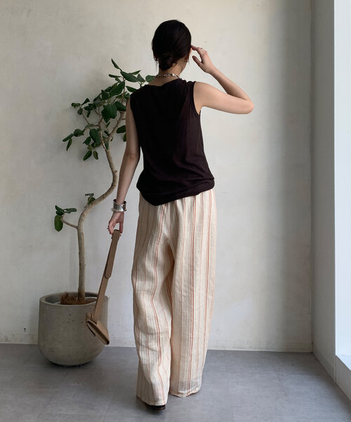 DouDou（ドゥドゥ）の「リネンレーヨンストライプパンツ（その他パンツ・レディース・ベージュ・FREE/TM）」の12枚目の写真