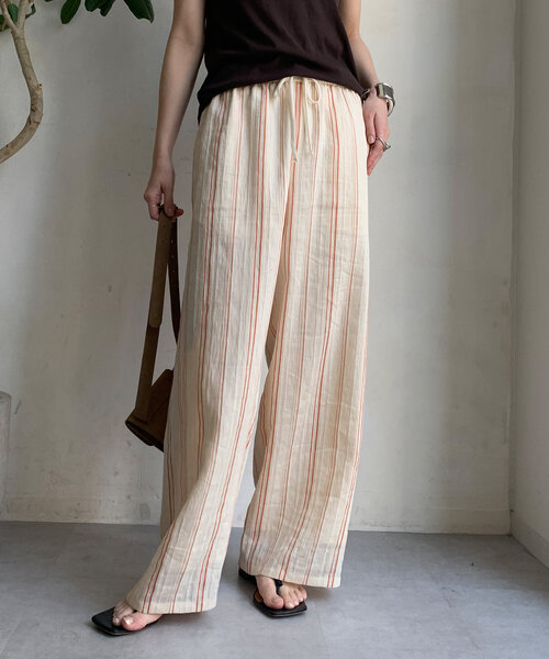 DouDou（ドゥドゥ）の「リネンレーヨンストライプパンツ（その他パンツ・レディース・ベージュ・FREE/TM）」の13枚目の写真