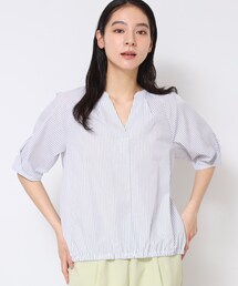 Dessin / デッサン 【洗える】ロールネックストライプブラウス（S〜L） 洗える】ロールネックストライプブラウス（S～L）（シャツ