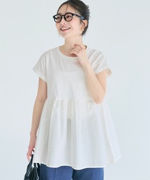 クルーネックドッキングギャザートップス