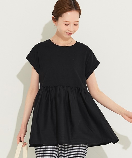 coca(coca)(コカ)の「クルーネックドッキングギャザートップス(Tシャツ/カットソー・レディース・その他1/ブラック/ライトピンク/ホワイト・S/M/L)」の3枚目の写真