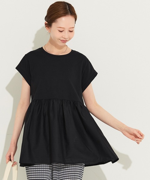 coca(coca)(コカ)の「クルーネックドッキングギャザートップス(Tシャツ/カットソー・レディース・その他1/ブラック/ライトピンク/ホワイト・S/M/L)」の5枚目の写真