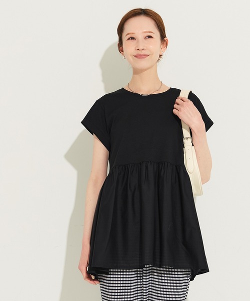 coca(coca)(コカ)の「クルーネックドッキングギャザートップス(Tシャツ/カットソー・レディース・その他1/ブラック/ライトピンク/ホワイト・S/M/L)」の8枚目の写真