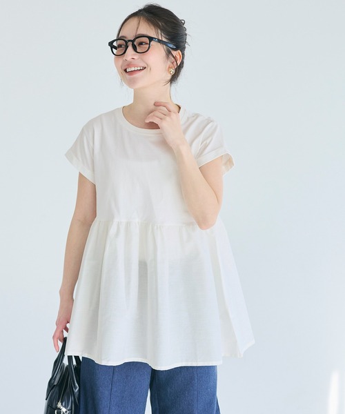 coca(coca)(コカ)の「クルーネックドッキングギャザートップス(Tシャツ/カットソー・レディース・その他1/ブラック/ライトピンク/ホワイト・S/M/L)」の9枚目の写真
