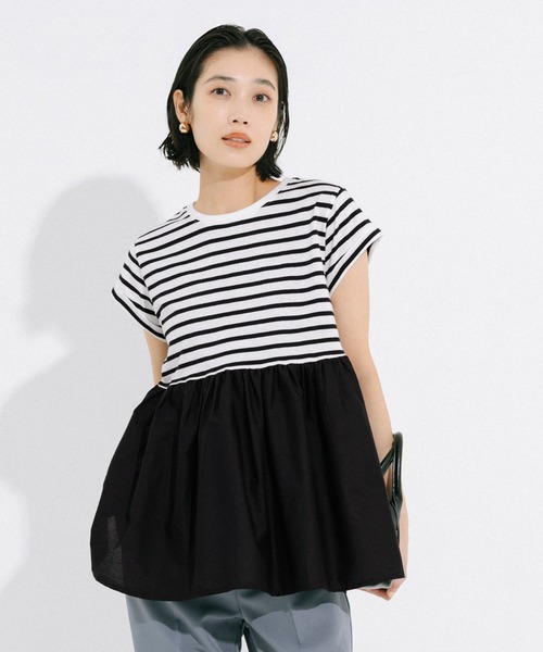 coca(coca)(コカ)の「クルーネックドッキングギャザートップス(Tシャツ/カットソー・レディース・その他1/ブラック/ライトピンク/ホワイト・S/M/L)」の13枚目の写真