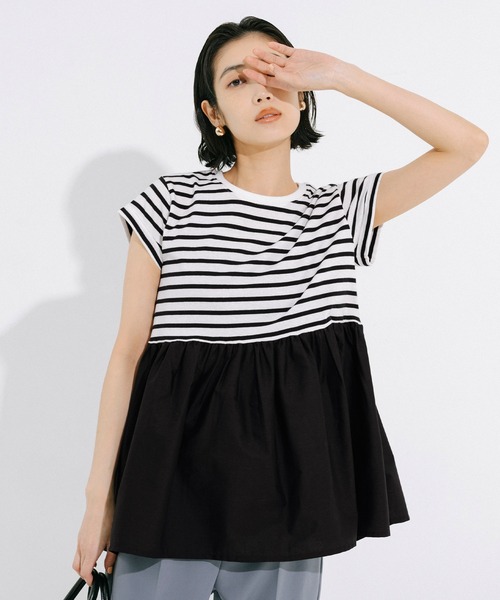 coca(coca)(コカ)の「クルーネックドッキングギャザートップス(Tシャツ/カットソー・レディース・その他1/ブラック/ライトピンク/ホワイト・S/M/L)」の16枚目の写真