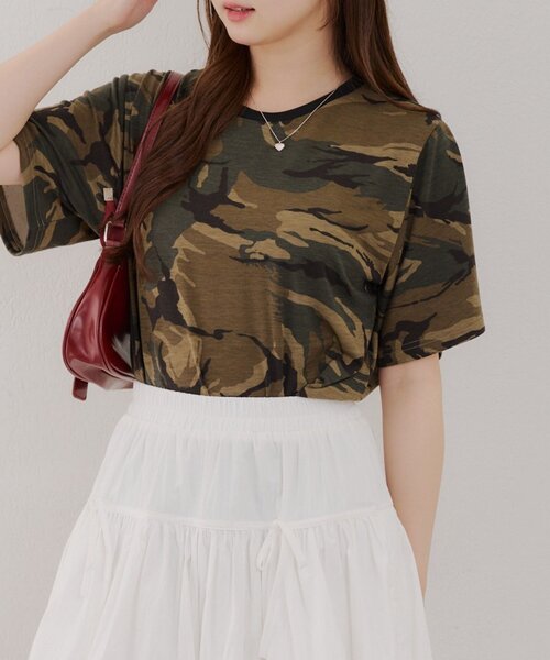 continuer de NICE CLAUP(コンティニューデナイスクラップ)の「迷彩柄Tシャツ(Tシャツ/カットソー・レディース・グリーン系その他・FREE)」の1枚目の写真