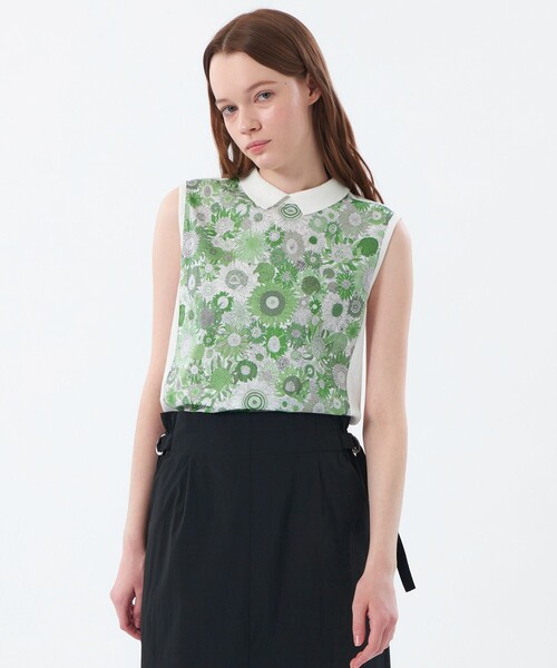 MACKINTOSH PHILOSOPHY（ﾏｯｷﾝﾄｯｼｭ ﾌｨﾛｿﾌｨｰ）の「リバティコンビノースリーブポロニット（ニット/セーター・レディース・グリーン/ライトブルー・36/38）」の2枚目の写真