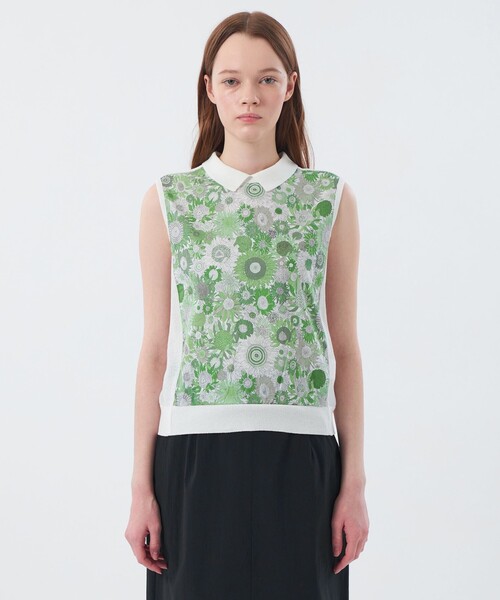 MACKINTOSH PHILOSOPHY（ﾏｯｷﾝﾄｯｼｭ ﾌｨﾛｿﾌｨｰ）の「リバティコンビノースリーブポロニット（ニット/セーター・レディース・グリーン/ライトブルー・36/38）」の6枚目の写真