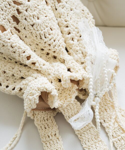 ems excite（エムズエキサイト）の「クロシェ巾着バッグ（ショルダーバッグ・レディース・ブラウン/オフホワイト・ONE SIZE）」の17枚目の写真