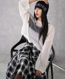 WEGO/スプレーロゴジャガードメッシュニット