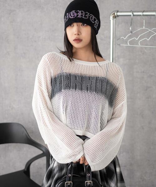 WEGO(ウィゴー)の「WEGO/スプレーロゴジャガードメッシュニット(Tシャツ/カットソー・レディース・ブラック/ホワイト・FREE)」の8枚目の写真