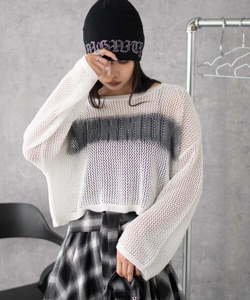 WEGO(ウィゴー)の「WEGO/スプレーロゴジャガードメッシュニット(Tシャツ/カットソー・レディース・ブラック/ホワイト・FREE)」の9枚目の写真
