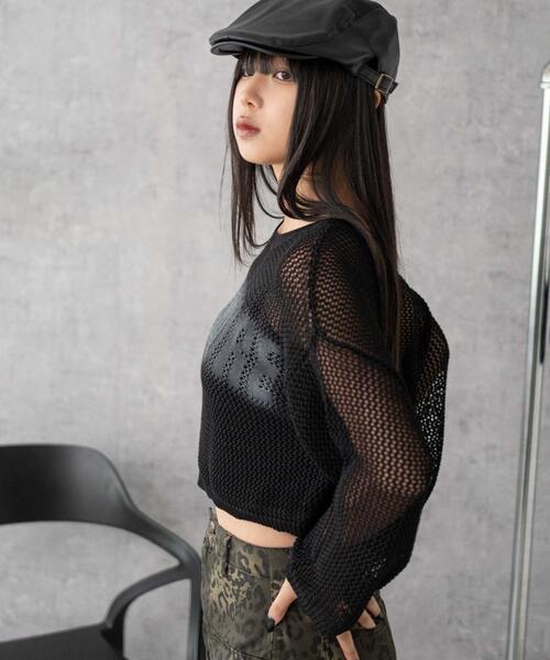 WEGO(ウィゴー)の「WEGO/スプレーロゴジャガードメッシュニット(Tシャツ/カットソー・レディース・ブラック/ホワイト・FREE)」の12枚目の写真